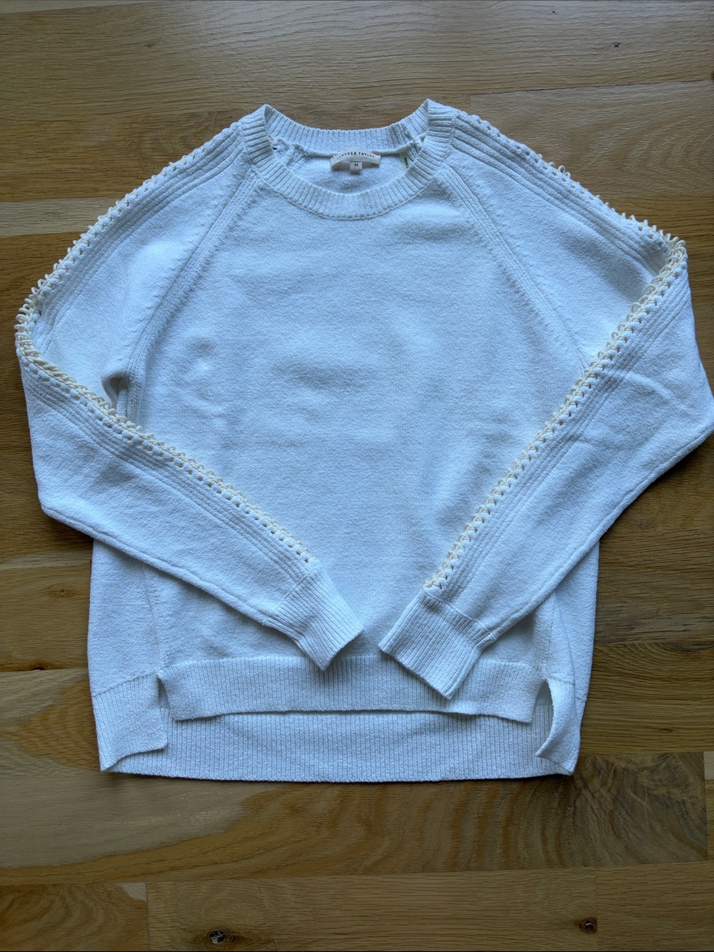 Rebecca Taylor white open knot sleeve Sweater size  small